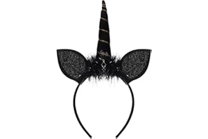 PRETYZOOM Einhorn Haarreif Horn Stirnband Ohren Haarband Haarschmuck Schwarz Engel Kopfschmuck für Kinder Mädchen Damen Geburtstag Ostern Einhorn Party Deko Zubehör
