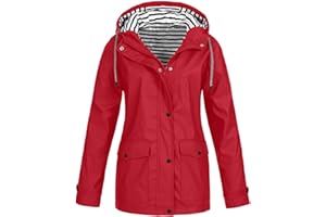 TAELU Regenmantel Damen Wasserdicht, Regenjacke Damen Atmungsaktiv Reißverschluss Auskleidung Kapuze Jacken mit Taschen Einfarbig Gefütterte Regenjacke Damen Winddicht Mantel Damen Blazer Jacken
