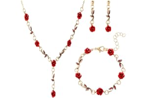GVEYIQK boucles d'oreilles bracelet collier rose, ensemble de bijoux vintage Français fleur rose, cadeau d'anniversaire romantique, pour femme et fille