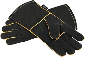 OLSON DEEPAK Leather Heavy Duty Heat Resistant Safety Gauntlet Gloves,Used for Welding,Fireplace,Oven,Woodburner,Stoves,BBQ,1pair