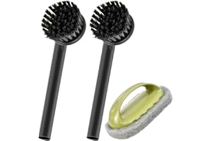 Zuxbolf Spülbürste Set Schwarz 2 x Küchenbürste mit Edelstahl Griff 19cm Abwaschbürste Rund 1x Schwammbürste Geschirrbürste Handbürste Stielbürste Reinigungsbürste für Geschirr Pfannen Küche & Bad