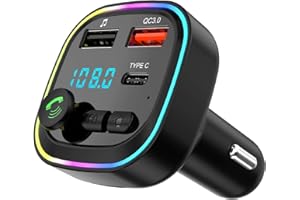 QIANEFFORT Car Bluetooth Transmitter,5.3 FM Bluetooth Car Adapter,PD 20W & QC 3.0 Fast Charging,FM Bluetooth Transmitter Car Dual Usb+1 Type-C,Hands Free Calling FM Transmitter Bluetooth Car,Supports USB/TF/SD