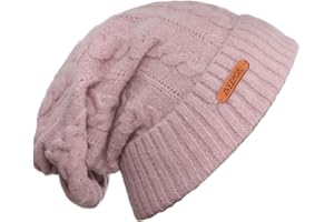 ineepor Beanie Hats for Women Ladies Winter Hats Merino Wooly Hats Cable Knit Cuffed Skull Caps Wool Lined Double Layer Warm Soft Stretch Regular Big Head