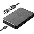 ElecGear USB C 3.1 Gen2 External Disk Enclosure for 7mm to 15mm 2.5-inch SATA Hard Drive, Portable Caddy Case Converter for Thick and Standard 2.5'' HDD and SSD, Type A Cable and USB C Adapter