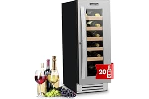 KLARSTEIN Cave a Vin Encastrable, Caves à Vin de 50L avec une Porte en Verre, Cave a Vins à Zone Unique, Bar Intérieur/Extérieur, Frigo Vin, Cave a Vin de Vieillissement, Cave à Vin 20 Bouteilles