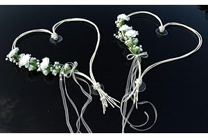 AUTO-SCHMUCK SO EINFACH SO KREATIV Autoschmuck Décoration de voiture de mariage avec 2 cœurs réalisés à partir de roses et de rotin (Blanc 4)