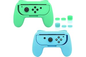 FASTSNAIL Grips Compatible with Nintendo Switch&OLED Model Controller, Wear-resistant Handle Kit for Nintendo Switch&OLED Model for Controller, 2 Pack with 6 Thumb Grips (Matte Green,Matte Blue)