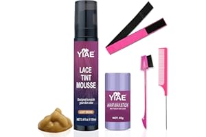 YIAE Lace Tint Mousse, 100ml Mousse de teinture pour perruques, toupets et postiches pour femmes Finition naturelle de la couleur de la dentelle, Set d'outils de teinture pour perruques(Marron clair)