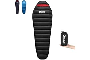 QEZER Saco de Dormir de plumón - 5 ℃, 3~4 Estaciones Ultraligero 660 FP [ 210 cm × 80 cm ] Solo 820 g,Saco Dormir Trekking para Camping y Senderismo para [ Adulto Medida Chica ]