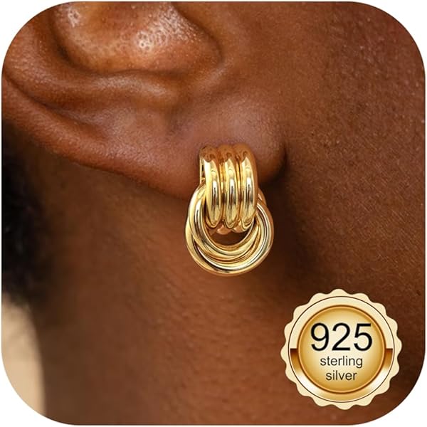 Orecchini Pendenti Geometrici Placcati Oro 18 Carati, Nodo Grosso, Senza Nichel, Per Donna E Ragazza