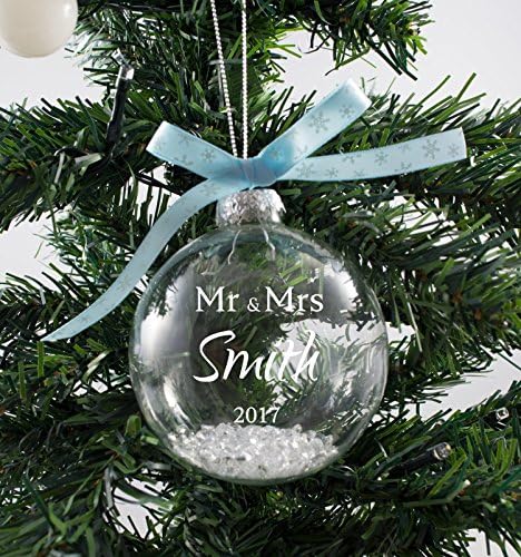 Mr &amp; Mrs Personalised 8cm Glass Round Bauble Crystal Filled