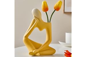 Arawat Thinker Wazon Deco Salon Nowoczesne Wazony Na Trawę Pampasową Estetyczny Wazon Książka Twarz Kwiat Wazon Ceramiczna Książka Tulipan Wazon Rzeźba Deco Nowoczesny Wazon Na Kwiaty Żółty 19 cm