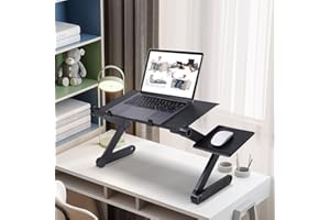 SUPFINE Table d'Ordinateur Portable Réglable, Plateau pour Lit, Support Pliable en Aluminium, Ventilation, Hauteur/Inclinaison Ajustables, Lap Desks Plateau (Noir, 42 * 26 * 25cm)