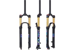 BOLANY 26/27.5/29 MTB Bike Air Suspension Fork Shock Absorber Rebound Adjustment 1 1/8 Straight Tube QR 9mm Travel 100mm Manual/Remote Locking Fit Mountain/Road Bike