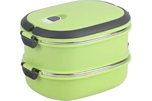 JERLIFLYER Fiambrera cuadrada portátil, aislamiento termo térmico Fiambrera de acero inoxidable Contenedor de alimentos para picnic al aire libre Viajes Oficina Escuela Hogar(Double Layer)