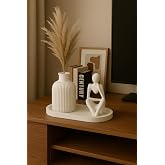 El Yapımı 3 Par&ccedil;a Dekoratif Set &ndash; Modern Insan Fig&uuml;r&uuml; Heykel ve &Ccedil;izgili Vazo &ndash; Minimalist Masa&uuml;st&uuml; Dekor