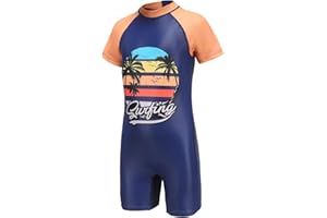 Aisyee Boys Swimming Costume Kids Short Sleeve Swimsuit Boys One Piece Swimwear Child Rash Guard Bathing Suit 3-16 Years