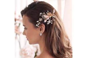 Bufenia Blume Braut Haarspangen Perlen Haarspangen Strass Kopfstück Blätter Braut Haarschmuck für Frauen und Mädchen (Gold)