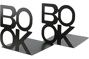 Prettyui Simple Black Book Letter Pattern Metal Bookends Book Organizer for Desk Office Home Decoration Gift