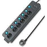 KS Mehrfachsteckdose einzeln schaltbar, Steckdosenleiste 6 Fach mit 2 USB und 12000A Überspannungsschutz und Blitzschutz Stec