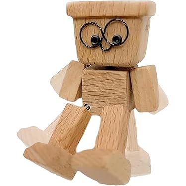 Shaking Wooden Man Figurine, 3.2inch Handmade Shaking Feet