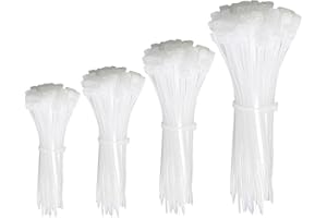 MYXKHYLL 200 Stück Kabelbinder Weiß Set 100/150/200/300mm, UV-beständig, selbstsichernd für drinnen und draußen - Ideal für Kabelmanagement, Gartenarbeit, Haushalt, Werkstatt, der Garage