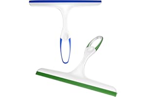 WOKERY 2PCS Squeegee, Multi-Purpose Shower Glass Rubber Squeegees, 22 x 27cm Window Glass Cleaner Scraper for Bathroom Mirror Glass Window Floor (Green/Blue)