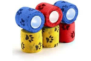 AISEY Adhesive Bandage Wrap 5cm x 5m, Cohesive Bandages for Dogs, Pet Wrap Tape, Vet Wrap for Pets, Elastic Bandages, 6 Rolls