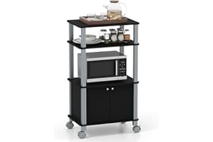 COSTWAY Scaffale da Cucina per Microonde Carrello, con Ruote e 2 Ante, Multifunzionale e Movimento Flessibile, 60x40x98 cm MDF, plastica (Nero)