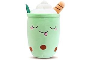 Wirhaut Cute Cartoon Boba Milk Tea Plush Fluffy Stuffies Toys Soft Lifelike, Plush Pillow Plushie Birthday Easter Gifts for Kids Girlfriend Adult Skin-friendly Comfortable Cushion Cuddle (Green, 24cm)