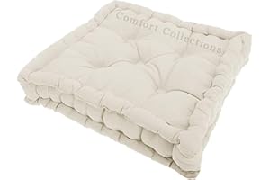Comfort Collections Booster Seat Cushion Pad 100% Cotton Filling Thick Cushion Seat Pads Adults Chair Armchair Garden Cream 45cm x 45cm + 10cm Thickness Approximate