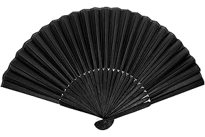 Peslogy Black Folding Hand Classic Style Fan Silk Fabric Bamboo Ribs Hand Held Chines/Spanish Foldable Fan for Wedding, Party Favor, Performance, Dance, Home Decorations, Festival, Gift