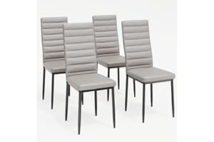 Bealife Set di 4 Sedie da Pranzo, Set di Sedie da Sala da Pranzo per Cucina, Sala da Pranzo, Sedia da Pranzo con Schienale Alto in Ecopelle (Grigio chiaro - Pelle artificiale, Set da 4)