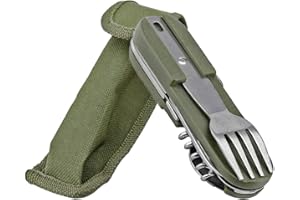 Wendergo Folding Camping Cutlery Set 8 in 1 Stainless Steel Reusable Travel Cutlery Portable Utensil Detachable Tableware with Pouch Case for Camping Picnic Hiking Fishing and On The Go