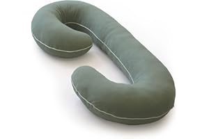 CeeCee by PharMeDoc Schwangerschaftskissen aus Bio-Baumwolle – C-förmiges Schwangerschaftskissen – Salbei Farbe – Bezug aus Bio-Baumwolle für den ganzen Körper