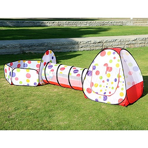 Sonyabecca Children's Play Tent Tunnel Cubby-Tube-Teepee Playground 3pc Pop -up Indoor Outdoor Game house Toy Hut Easy Fold Ocean Ball Pit with Basketball Hoop