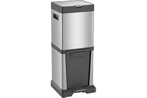 HOMCOM Dual Kitchen Recycling and Waste Bin, 20+14L Double With Stainless Steel Vertical Pedal, Soft-Close Lid, Tilt Out Design, Removable Inner Buckets and Handles, Silver Tone
