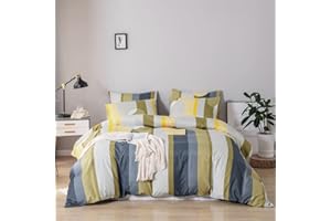 ‎OMELA Omela Bettwäsche 135x200 Grün Grau Gestreift Microfaser Bettbezug mit Reißverschluss 2 Teilig Modern Geometrisch Muster Bettwäsche Set und Kissenbezug 80x80 cm