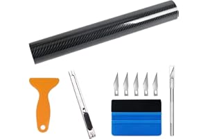 GGISUI 6D Film Autocollant Adhésif, 300 x 30cm Covering Noir Brillant Film Carbone Voiture avec Couteau et Une Petite Raclette pour Voiture, Moto, Vélo