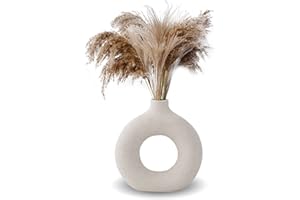 ‎KINGBAR Donut Vase, Vase Nordic Ring Form Modern Deko, Handmade Vase Für Pampasgras, Matt Keramik Wohnzimmer Deko Vasen Für Dekoration Und Geschenk, L
