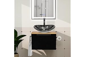 ZealWe Badmöbel Set 2-teilig Waschbecken mit Unterschrank 60 cm mit Handtuchhalter Rollenhalter, Waschtischunterschrank hängend mit Waschtish 54 cm für kleine Gäste WC Waschplatz, Blaugrün