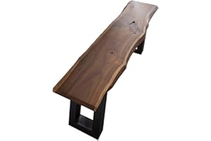 JUNADO SAM Sitzbank Quentin 120x40 cm, Kufengestell schwarz, Massive Holzbank, Akazien-Holz, echte Baumkantenbank, Unikat