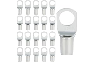 QIDARUSXL 20 Pezzi Capicorda – 25mm2 Capicorda a Occhiello M10 in Rame Ispessito, Terminali a Crimpare ad Anello, Connettori SC Non Isolati, per Auto e Sistemi Elettrici (Argento, SC25-10)