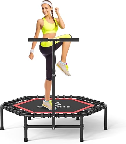 CLORIS 48in Folding Trampoline Mini Rebounder Fitness Trampoline With Adjustable Foam Handle For Kids/Adult, With Safty Padded Cover Best Gift For Kids/Adult (40in-Blue