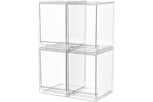 A-LuGei 4 Stücke 𝗚𝗿𝗼ß 𝗩𝗲𝗿𝘁𝗶𝗸𝗮𝗹𝗲 Schubladen Organizer Schminktisch, Stapelbar Make up Organizer Schublade Kosmetik, Schubladenbox mit Deckel für Badezimmer Schrank Küchen Kühlschrank