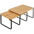 Funito Cabinet Shelf Organizers, Set of 2 Kitchen Counter Shelves, Stackable, Expandable, Metal and Bamboo, Black and Natural