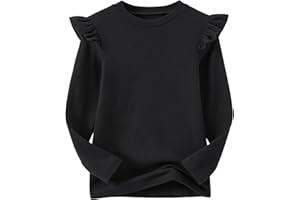 Ugitopi Camiseta de algodón de Manga Larga para niñas con Mangas con Volantes, cómoda Camiseta de Cuello Redondo para Uso Diario