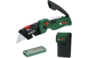 Bosch Navaja plegable Premium (compacta; acero inoxidable; apertura con una sola mano; cambio rápido de hoja; clip de sujeción al cinturón; 13 hojas; bolsa de almacenamiento) - edición Amazon