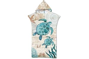 Treer Changing Robe Hooded, Adult Marine Life Poncho Towel Microfibre Quick Dry Light Weight Towel for Women Men Beach Swimming Surfing Wetsuit Changing Camping Travel