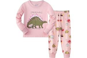 DINOPJS Girls Pyjamas Set Cotton Dinosaur Pjs Long Sleeve 2 Piece Outfit Pajamas Children Christmas Clothes for Kids